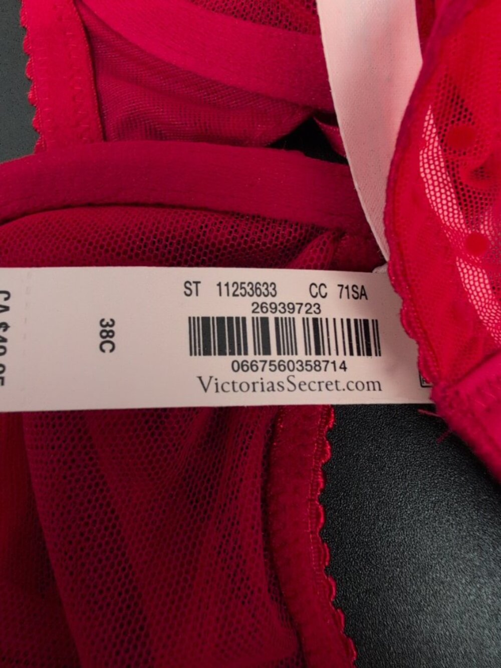 Victoria's Secret Jingle Bells Mesh Unlined Demi Bra Lipstick Red 38C NWT - Picture 10 of 11
